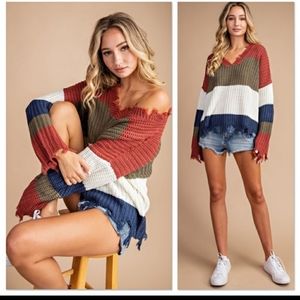 Olive and ivory colorblock sweater M/L (t)